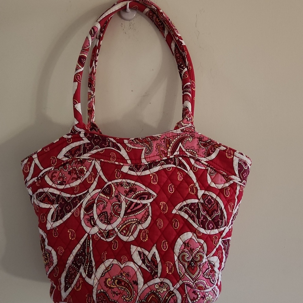 Vera Bradley Quilted Paisley Tote Bag in Red and Pink--Rosy Posies Pattern